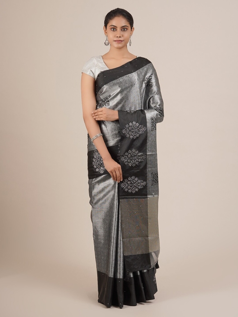 

Pothys Silver-Toned & Black Tissue Embellished Saree