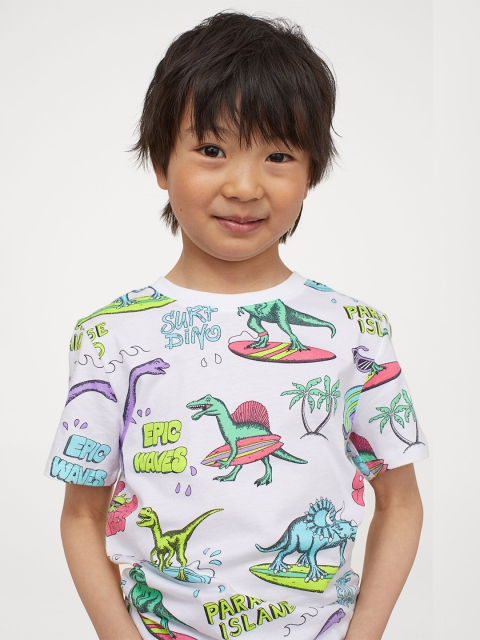 

H&M Boys White & Green Printed T-shirt