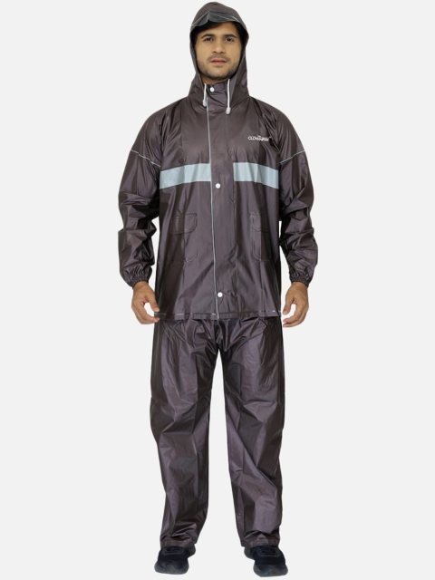 

THE CLOWNFISH Men Coffee Brown Solid Hooded Rain Suit