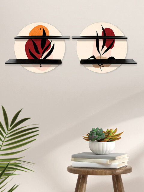 

RANDOM Set Of 2 Off-White & Black Printed MDF Basic Wall Shelves