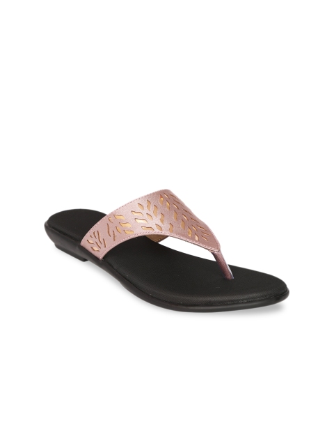 

Zyla Women Peach-Coloured Textured T-Strap Flats