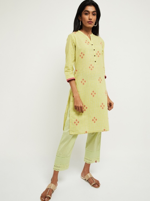

max Women Lime Green Checked Kurta