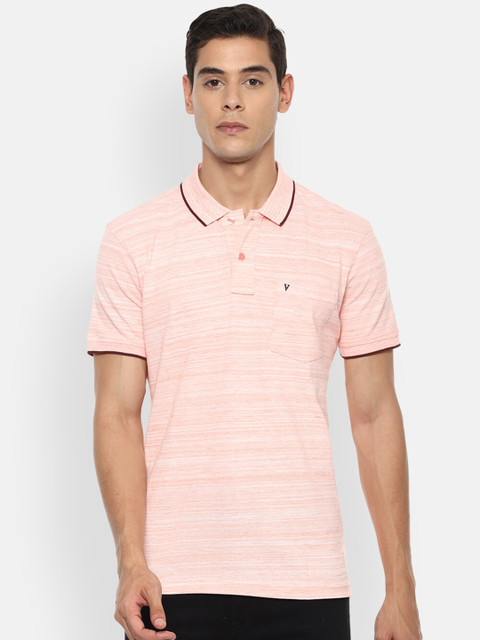 

Van Heusen Sport Men Peach-Coloured Striped Polo Collar T-shirt