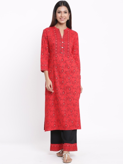 

kipek Women Red Rayon Kurta and Palazzo Set