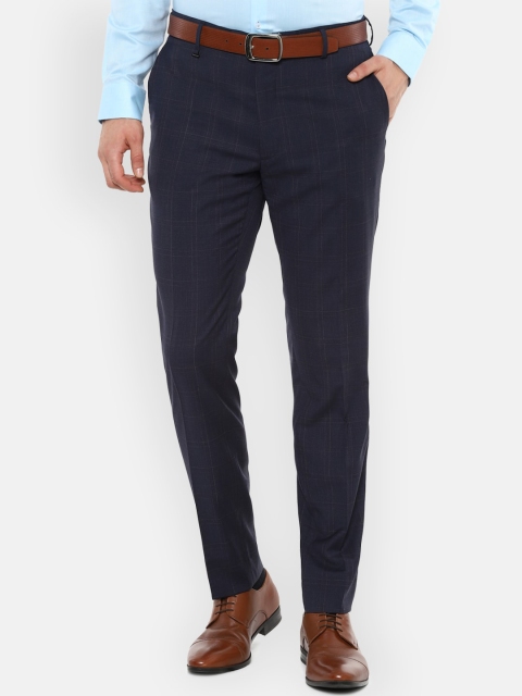 

Van Heusen Men Navy Blue Slim Fit Checked Formal Trousers