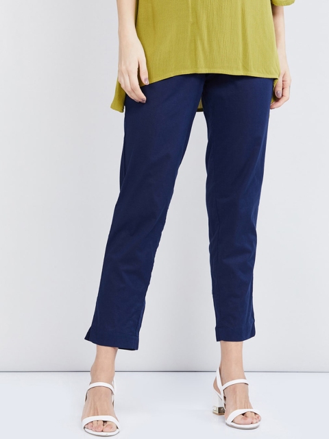 

max Women Blue Regular Fit Solid Trousers