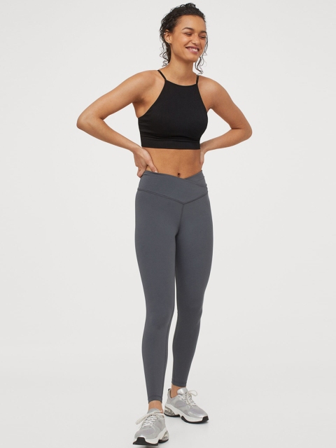 

H&M Womens Grey Wrapover-waist sports tights