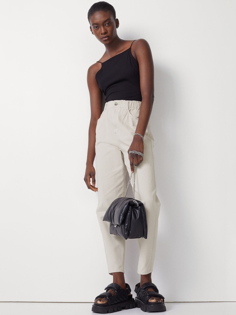 

H&M Women Beige High Waist Twill Trousers