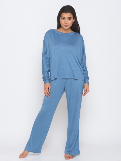

Nick&Jess Women Blue Solid Night Suit