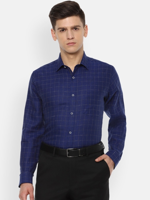 

Van Heusen Men Blue & White Regular Fit Checked Formal Linen Shirt