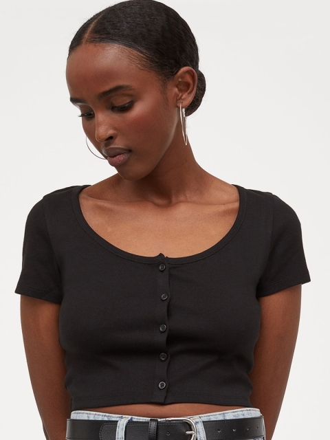 

H&M Women Black Cropped Top