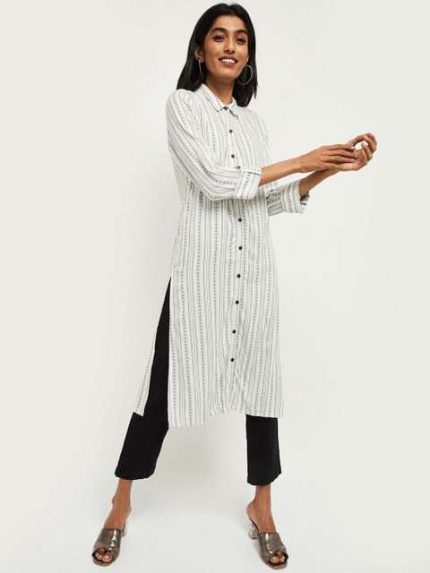 

max Women Off White & Black Ethnic Motifs Printed Kurta