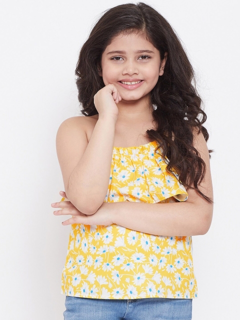 

Stylo Bug Girls Yellow Floral Crepe Tiered Top