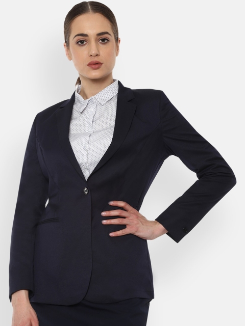 

Van Heusen Woman Women Navy Blue Solid Single-Breasted Formal Blazer