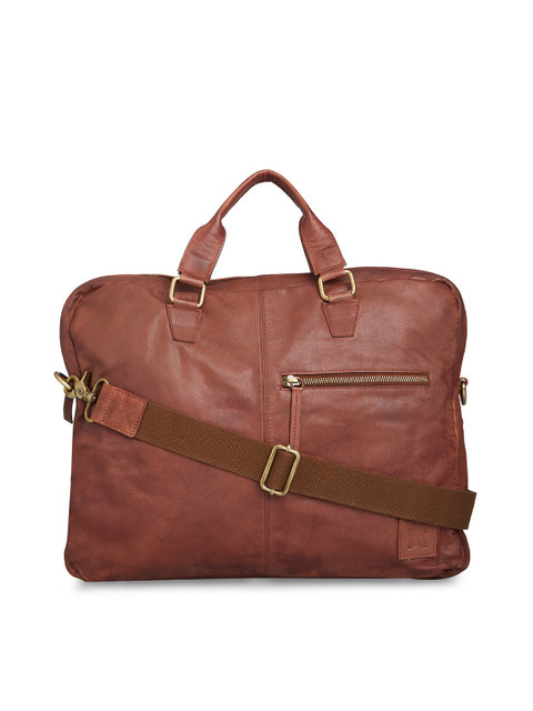 

MERECER MELHOR Unisex Brown Textured 16 Inch Leather Laptop Bag