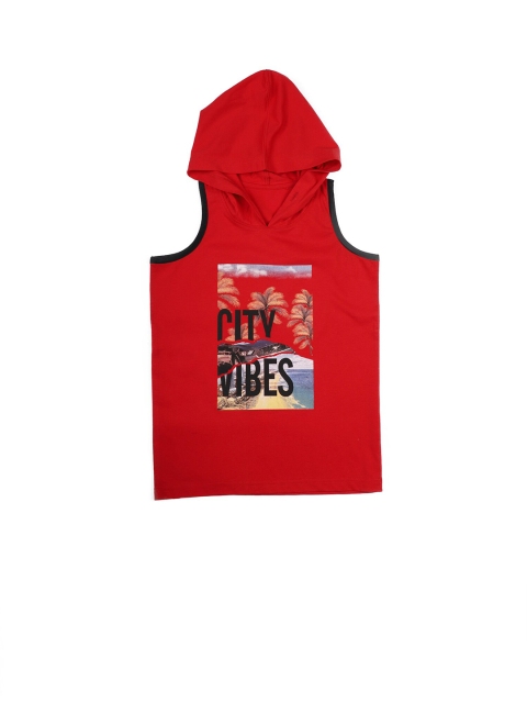 

Stupid Cupid Boys Red Printed Hood Cotton T-shirt