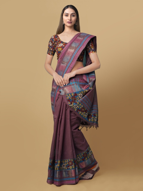 

Unnati Silks Mauve & Blue Pure Cotton Printed Mangalagiri Saree