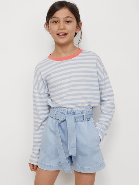 

H&M Girls Blue Solid Tie-Belt Denim Shorts
