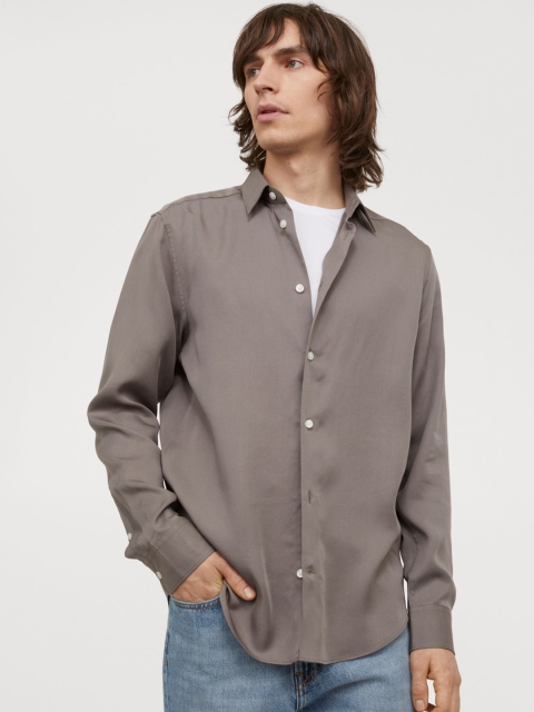 

H&M Men Grey Regular Fit Lyocell Shirt