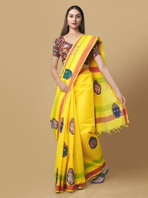 

Unnati Silks Yellow Pure Cotton Printed Mangalagiri Saree