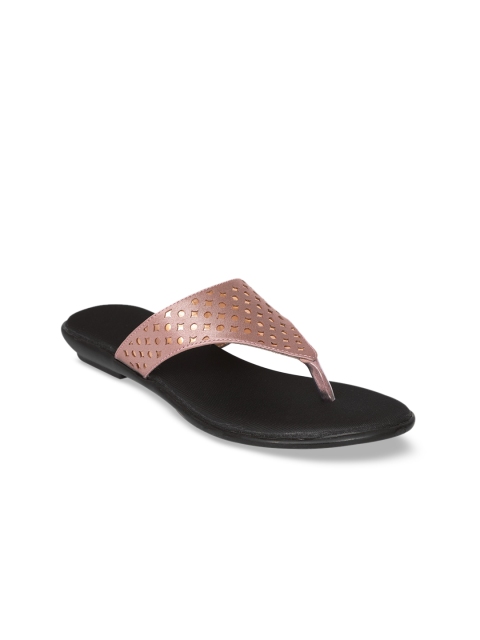 

Zyla Women Peach-Coloured Textured T-Strap Flats