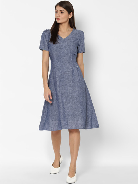 

Allen Solly Woman Women Blue Solid Fit and Flare Dress
