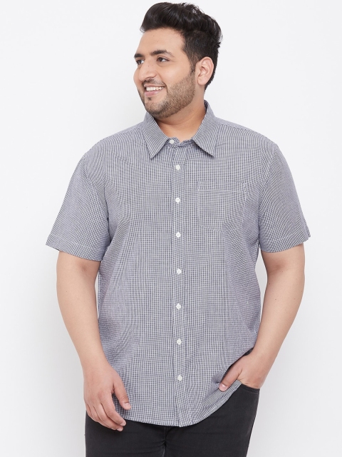 

bigbanana Men White & Navy Blue Regular Fit Checked Casual Shirt