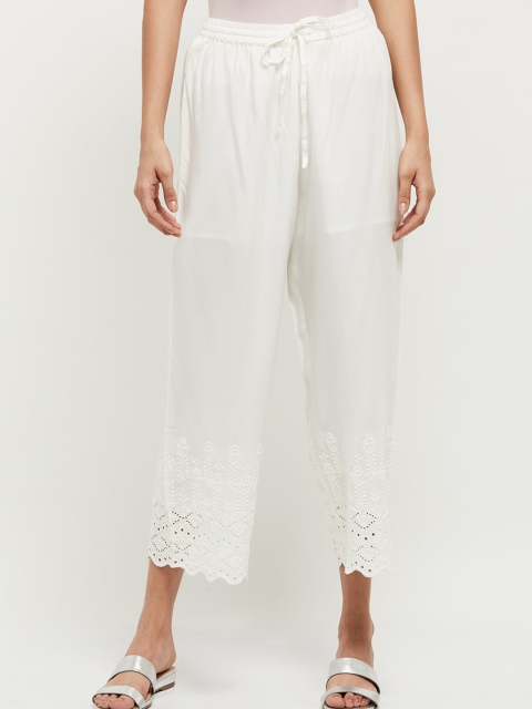 

max Women White Hem Design Straight Palazzos