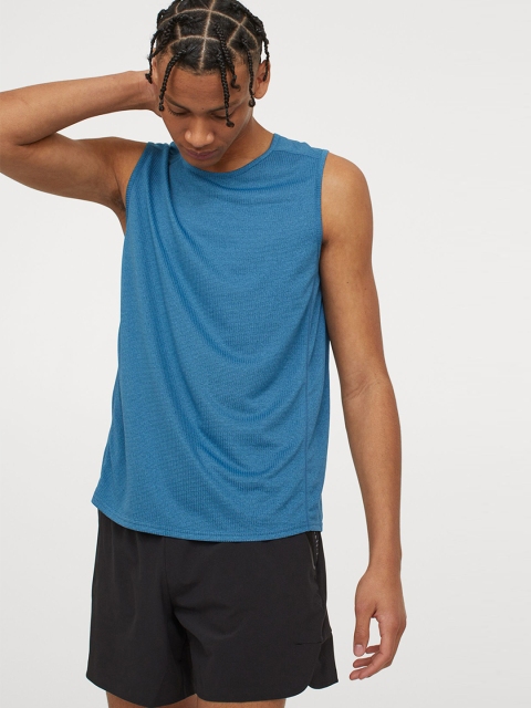 

H&M Men Blue Solid Regular Fit Sports Vest T-Shirt, Turquoise blue