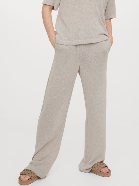 

H&M Women Beige Slub-Knit Trousers