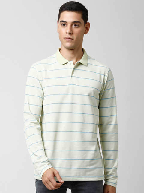 

Peter England Casuals Men Green Striped Polo Collar T-shirt