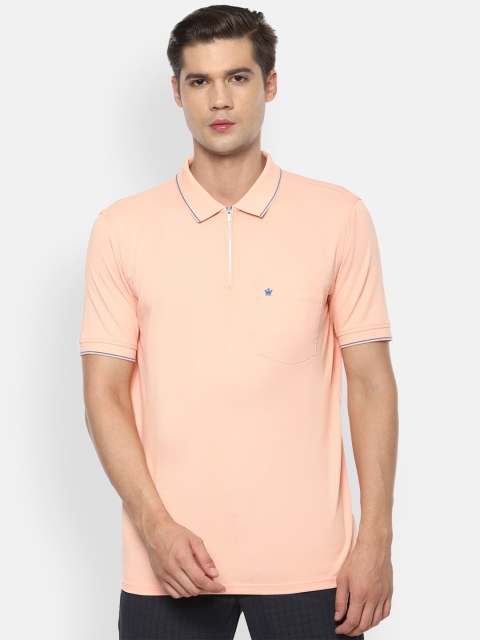 

Louis Philippe Men Peach-Coloured Solid Polo Collar T-shirt
