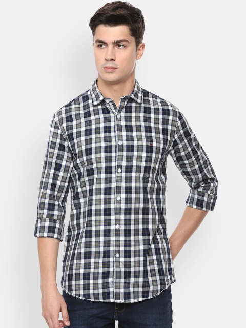 

Louis Philippe Jeans Men Navy Blue & White Slim Fit Checked Casual Shirt