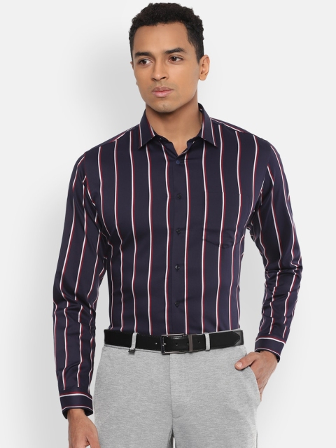 

Van Heusen Men Navy Blue & Off-White Slim Fit Striped Formal Shirt