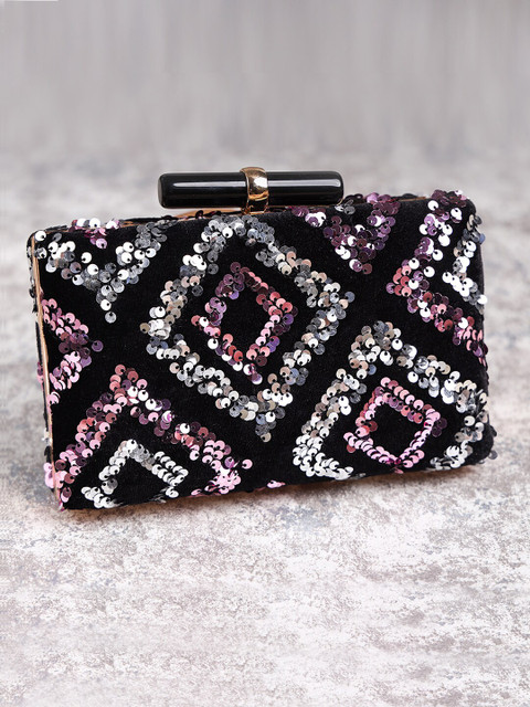 

TRINK Black & Pink Embellished Box Clutch