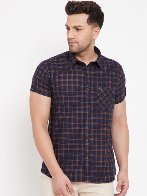 

Canary London Men Navy Blue & Red Slim Fit Checked Casual Shirt