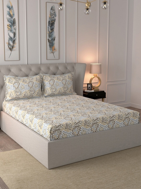 

In-House by maspar White & Blue Abstract 144 TC Cotton 1 King Bedsheet with 2 Pillow Covers