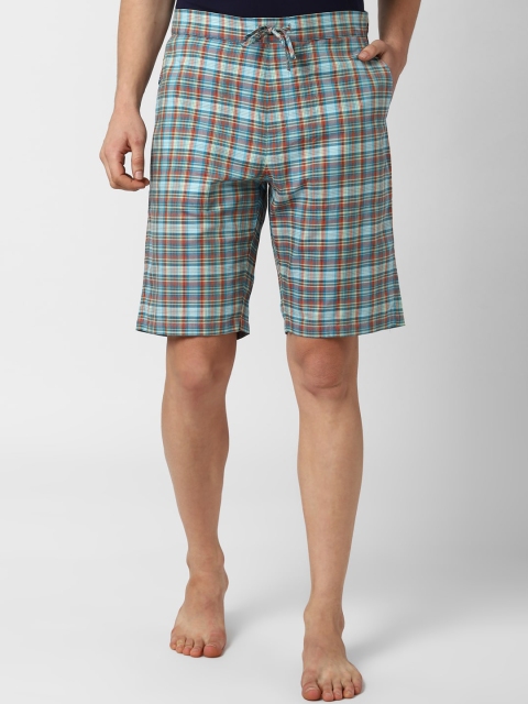 

Peter England Men Blue & Brown Checked Cotton Lounge Shorts
