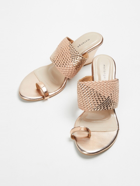 

Melange by Lifestyle Women Pink & Gold-Toned Woven Design Sandals