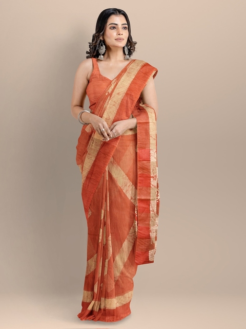 

BharatSthali Orange & Beige Silk Cotton Printed Venkatgiri Saree