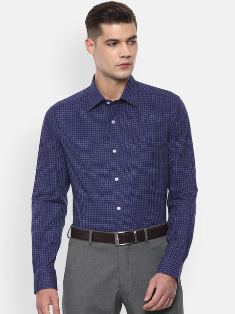 

Louis Philippe Men Navy Blue Regular Fit Checked Casual Shirt
