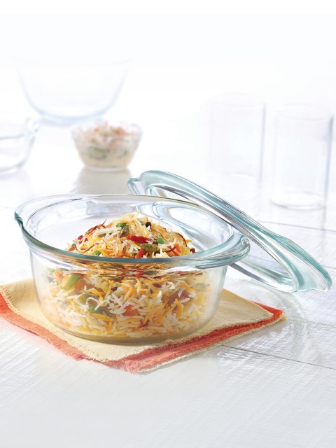 

BOROSIL Transparent Microwave Safe Deep Round Casserole with Flat Lid
