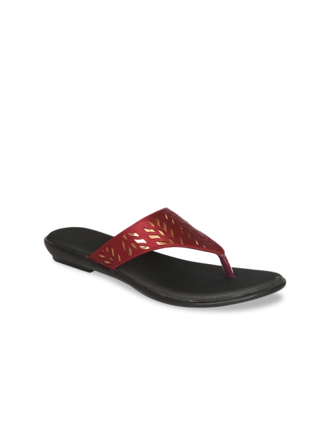 

Zyla Women Maroon Textured T-Strap Flats