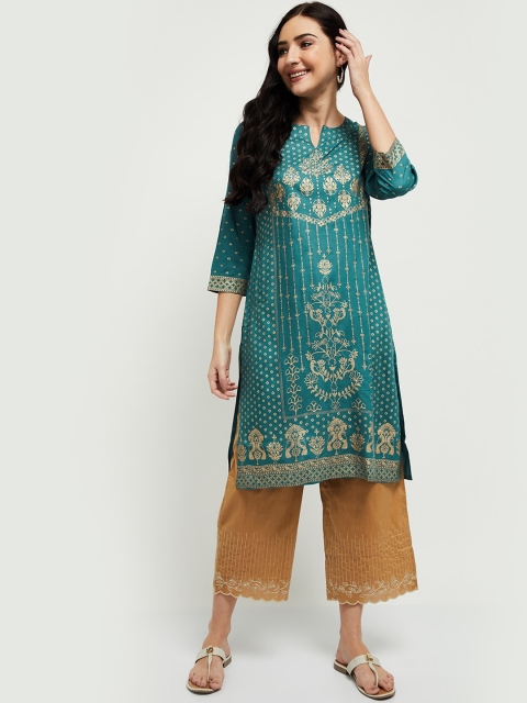 

max Women Teal Ethnic Motifs Printed Kurta