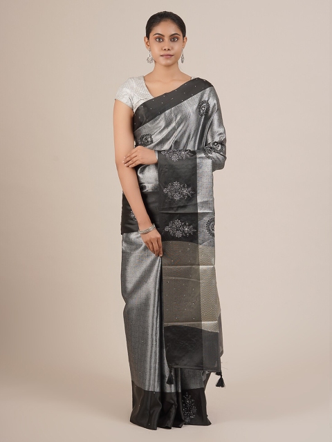 

Pothys Silver-Toned & Black Tissue Woven Design Saree