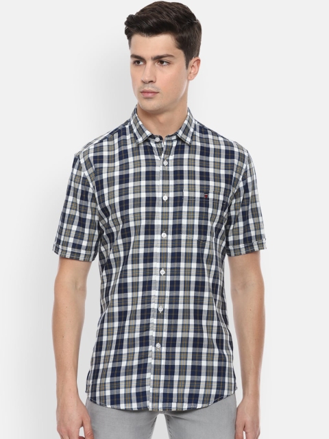

Louis Philippe Jeans Men Navy Blue & White Slim Fit Checked Casual Shirt