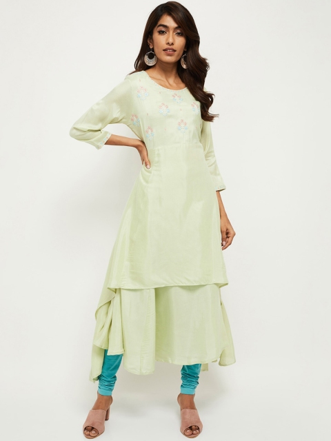 

max Women Lime Green Floral Thread Work Kurta