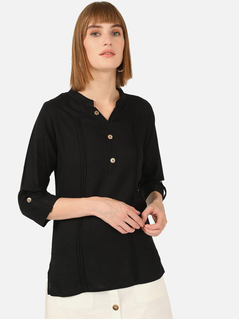 

V2 Value & Variety Black Mandarin Collar Shirt Style Top
