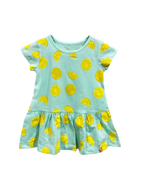 

You Got Plan B Girls Blue & Yellow Lemon Print Pure Cotton Printed Drop-Waist Dress