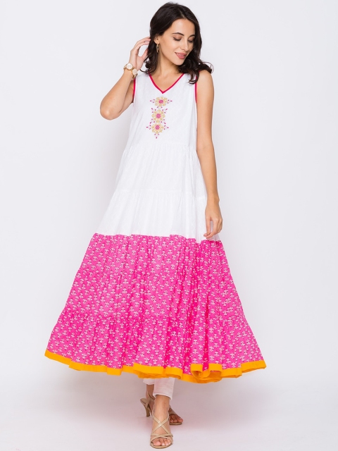 

Globus Women White & Pink Printed Cotton Maxi Dress